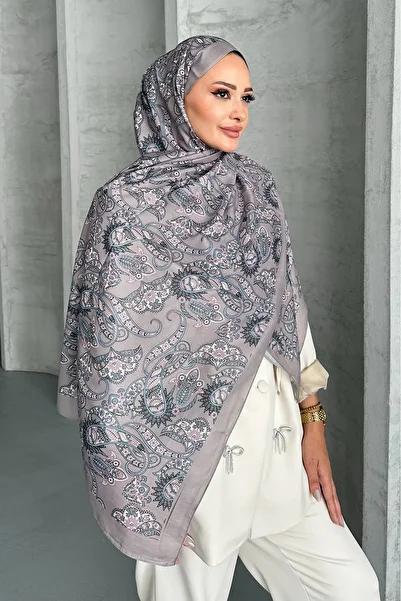 Stella Eşarp Ethnic Patterned Gray Color Soft Cotton Shawl