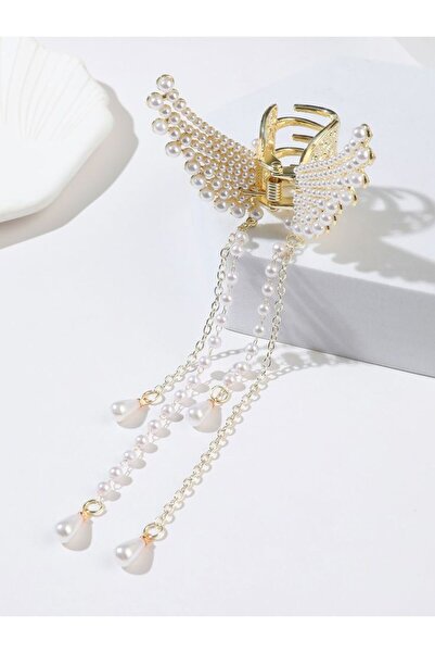 EliraToka Cataramă pentru coc cu aripi cu piatră de culoare aurie și perle suspendate