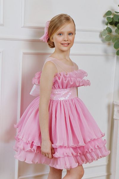 By Feyza Kids Collection Girls' Short Sequined Evening Dress Dress Layered Tulle Buckle Gift Special Occasion Birthday 3 Colors 3-12 Ages