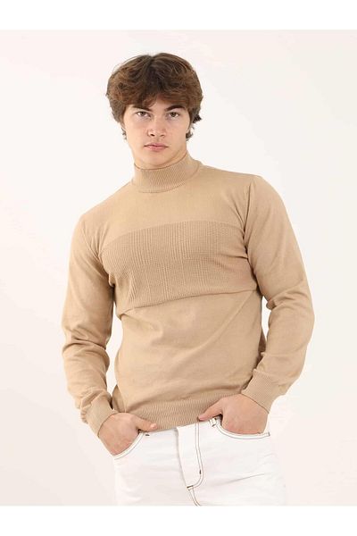 Dufy Tricotaj pentru bărbați Camel, cu model, cu guler ridicat - 90639
