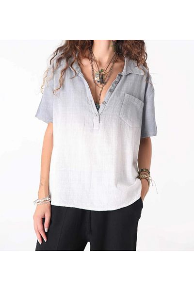 Rosidam Double Color Pocket Detailed Linen Blended Shirt