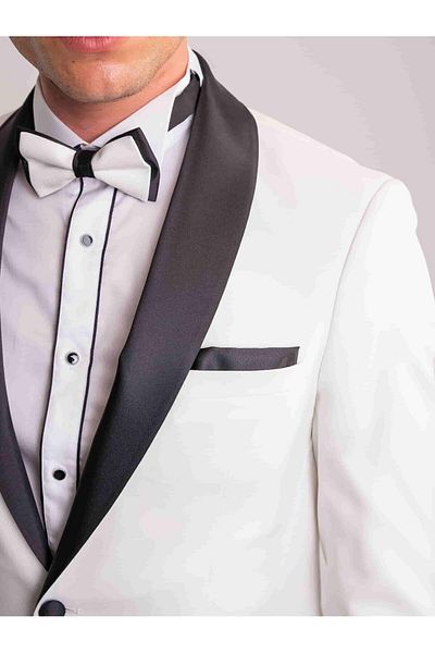 Dufy Λευκό ανδρικό Slim Fit ίσιο σάλι γιακά σμόκιν - 58887