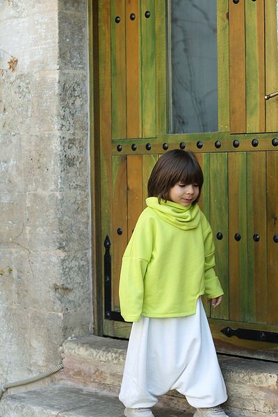 Catz Kids Cream Combed Cotton Shalwar + Green Neon Asymmetrical Sweat + Neck Collar