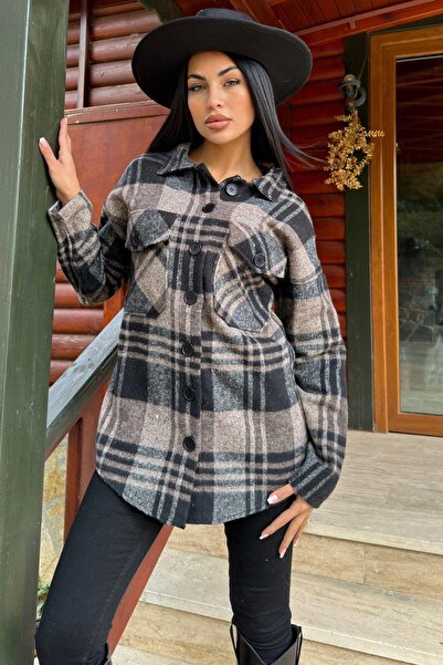 NEW LAVİVA Кафяв тартан модел, мека текстура, свободна кройка, риза в стил дървосекач