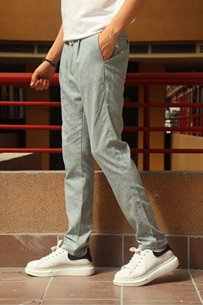 inpool Чоловічі бавовняні штани з детальною обробкою на поясі, шнурівкою та гумкою.