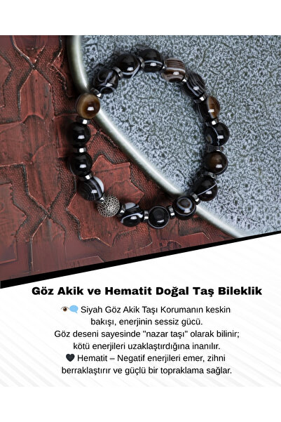 Saff Doğal Taş Sertifikalı Göz Akik ve Hematit Doğal Taş Bileklik