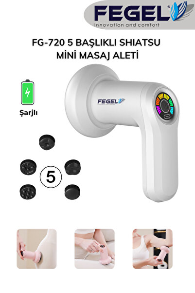 Fegel FG-720 Shiatsu 5 Başlıklı Masaj Aleti,6 Hız Kademeli, Yağ Yakımını Dest...