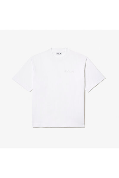 Lacoste تي شيرت فضفاض من القطن الثقيل مطرز - TH7537-00-001