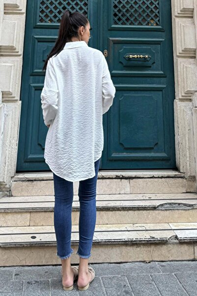 NEW LAVİVA Λινό Κλασικό Πουκάμισο Λεπτομέρειας Λευκής Πέτρας