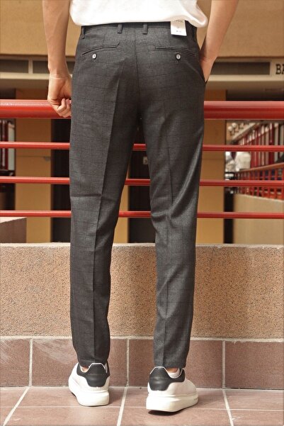 inpool Ανδρικό παντελόνι με μαύρο καρό σχέδιο με λεπτή εφαρμογή από πολυβίσκο