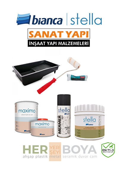 Bianca Set 500Ml - Beyaz Boya + Siyah Mermer Effekt Sprey + Maximo Sıvı Cam Ipek Mat
