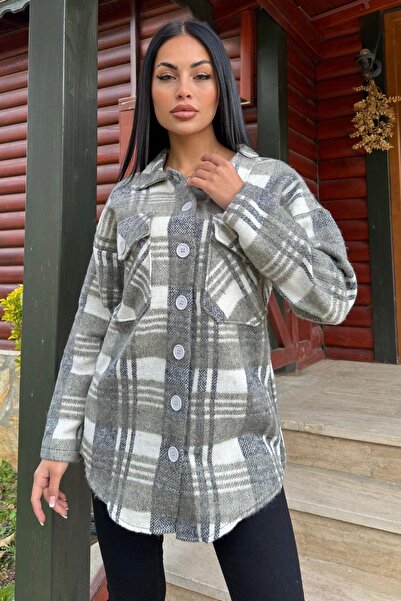 NEW LAVİVA Model în carouri kaki, textura moale, potrivire relaxată, cămașă de lemne