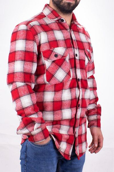 DAGOSTER Dmg23-126465 Red Casual Double Pocket Plaid Lumberjack Regular Men's Shirt