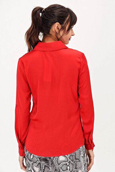 NEW LAVİVA Women's Red Comfortable Classic Collar Long Sleeve Straight-Fit Standard Length Shirt