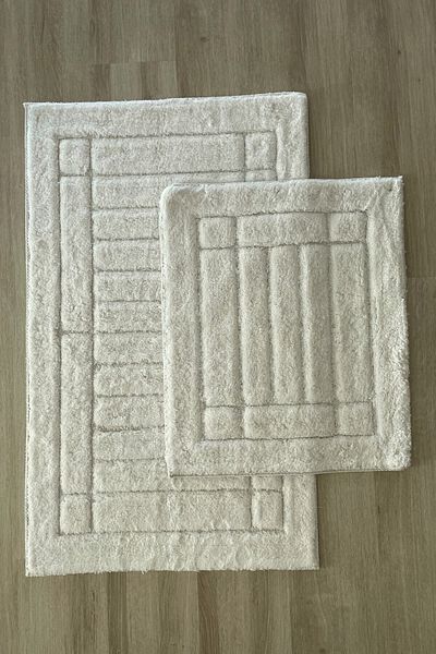 Zeria Home Cotton Tufting Water Absorbent Soft Textured Bath Mat Set, Bathroom Carpet Set of 2 60X100 - 50X60