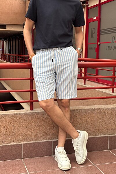 inpool Erkek, Bel Lastikli Çizgili-keten Şort