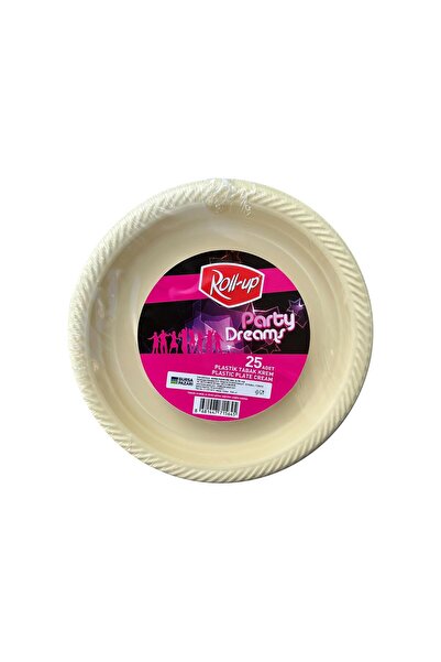 Roll-Up Kullan At Renkli Krem Renk Parti Davet Plastik Tabak - 22 Cm. - 25 Adetlik Paket