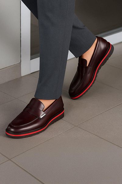 Deriderim Burgundy Patent Leather Genuine Leather Men's Shoes with Red Sole Detail