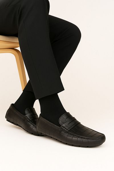 Deriderim Croco Patterned Genuine Leather Men's Shoes