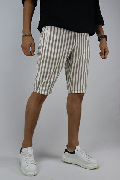 inpool Ανδρικό λινό υφαντό σορτς με ριγέ σχέδιο με κορδόνια στη μέση