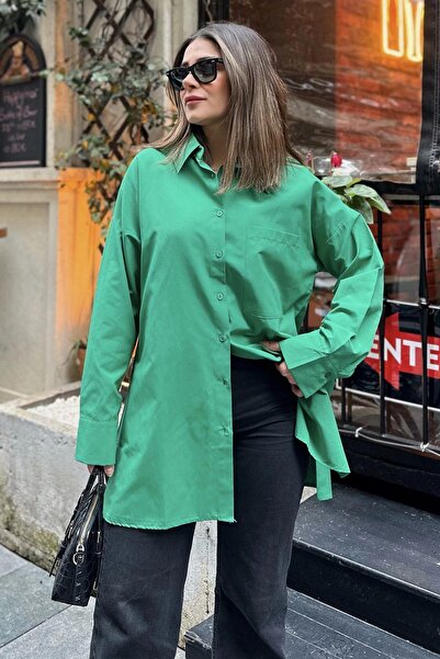 NEW LAVİVA Model de bază verde de damă, seersucker, cămașă casual