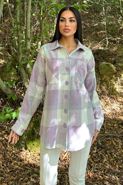 NEW LAVİVA Buzunar dublu liliac, model în carouri, potrivire confortabilă, cămașă cu ștampilă lejeră