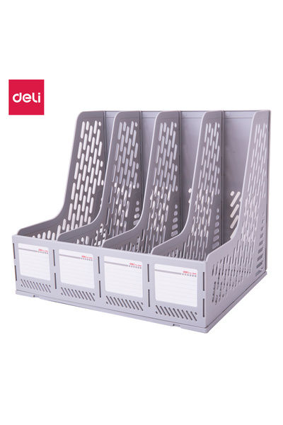 Deli E9846 4 Compartment Magazine Holder, Grey