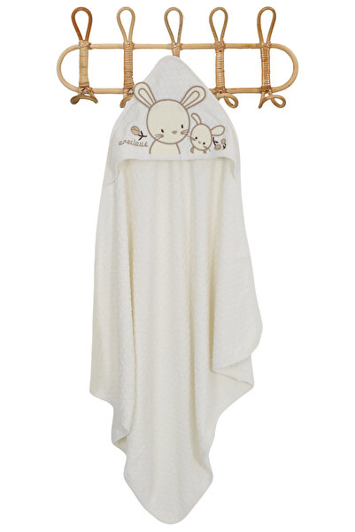 Baby Shez %100 Pamuk Yenidoğan Bebek Kundak Nakışlı Banyo Havlusu Krem