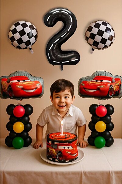 PARTİAVM 2 Yaş Cars Arabalar Şimşek Mcqueen Yarış Arabası Konsept Balon Set T...