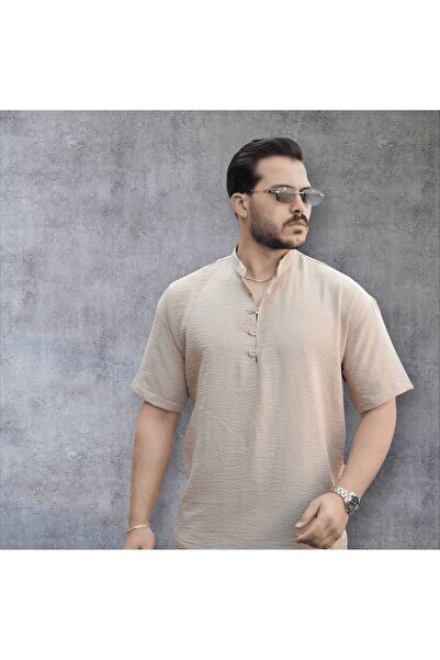 MODA Oversize Yarım Patlı Yumuşak Dökümlü Hakim Yaka Sütlü Kahve