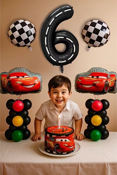 PARTİAVM 6 Yaş Cars Arabalar Şimşek Mcqueen Yarış Arabası Konsept Balon Set T...