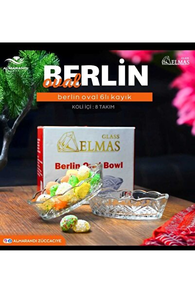 ALMARANDİ Glass Snack Bowl Boat Plate Presentation Set 6 Pieces