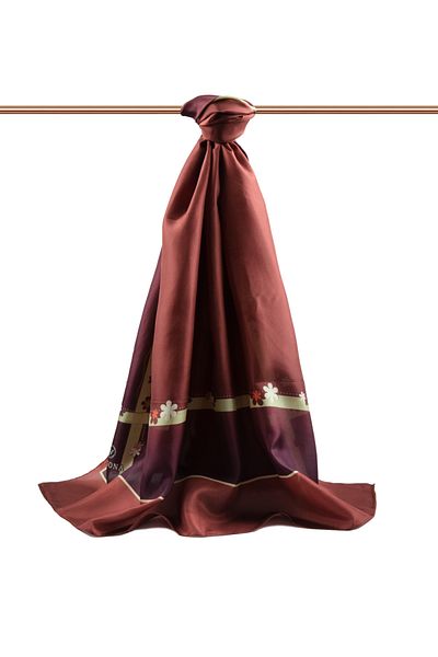 Vissona 100% Silk Floral Patterned Burgundy Colored 92X210 Shawl