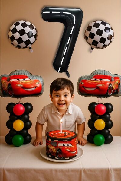 PARTİAVM 7 Yaş Cars Arabalar Şimşek Mcqueen Yarış Arabası Konsept Balon Set T...