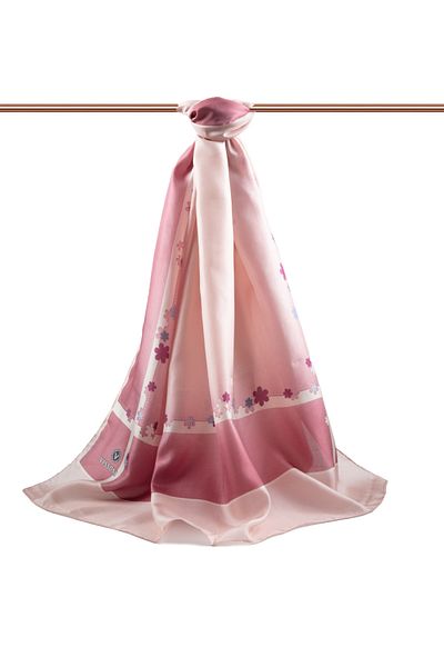 Vissona 100% Silk Floral Patterned Powder Colored 92X210 Shawl