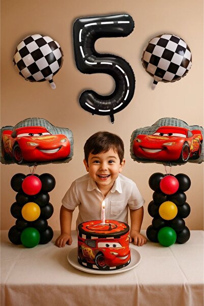 PARTİAVM 5 Yaş Cars Arabalar Şimşek Mcqueen Yarış Arabası Konsept Balon Set T...