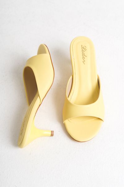 LDR Women's Yellow Open Toe Heeled Slippers