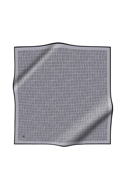 Vissona 100% twill silk ethnic motif patterned gray - black colored 90x90 sewing method: hand stitched scarf