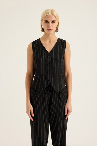 SEVİLEN Striped V-Neck Vest