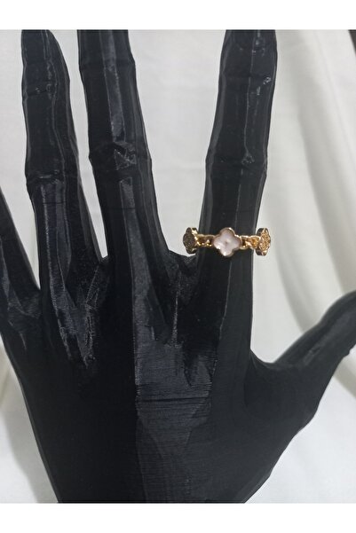 lavantebutik Clover Zircon Stone Gold Plated Adjustable Steel Ring