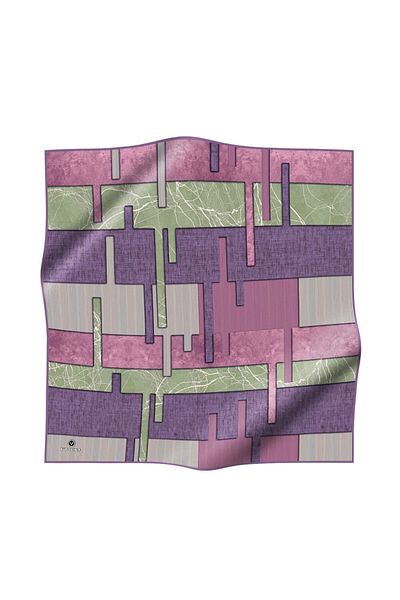 Vissona Lilac Geometric Print Twill Silk Scarf - 90X90, Hand Stitched