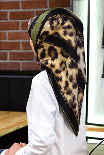 Vissona Leopard Pattern Twill Silk Khaki - Black - 90X90 Scarf Sewing