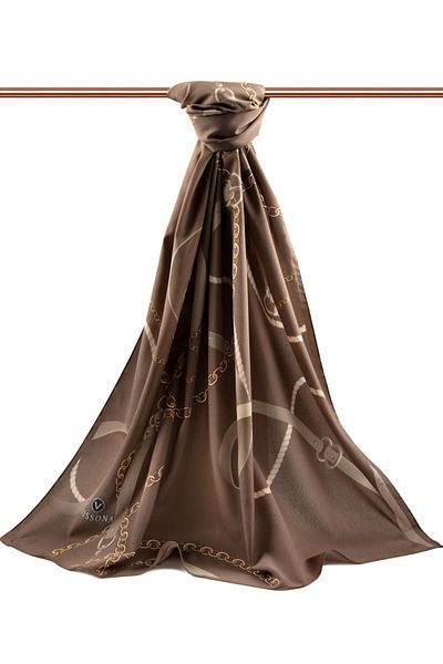 Vissona Luxurious Medina Silk with Belt Pattern with Chains - Mink Color 75X195 Non-Dirty Shawl Moss Crepe Sewing Type Italy