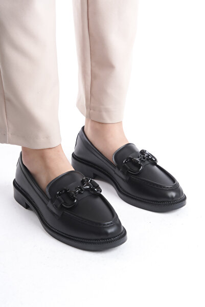 buğrahayalin Дамски черни мокасини с тънък ток и верижка, стилни и удобни платинени ежедневни меки обувки