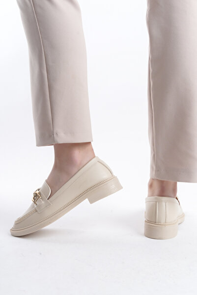 buğrahayalin Дамски кремави мокасини с тънък ток и верижка, стилни и удобни платинени, ежедневни, меки обувки