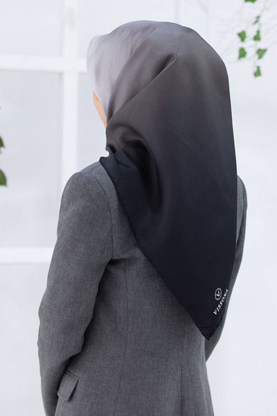 Vissona 100% Twill Silk Gradient Patterned Black - Gray Colored 90X90 Scarf Sewing Shape: Hand Sewing