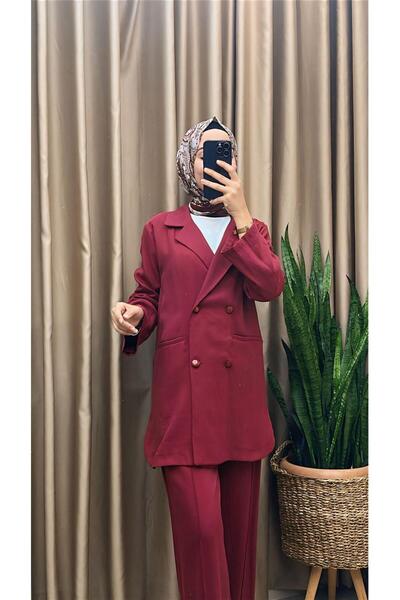 MERVE TESETTÜR Ceketli Takım Bordo