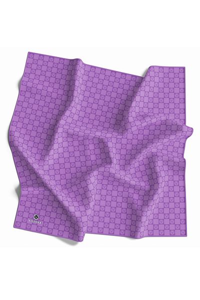 Vissona 100% Twill Silk Monogram Patterned Lilac Colored 90X90 Scarf Sewing Shape: Hand Sewing