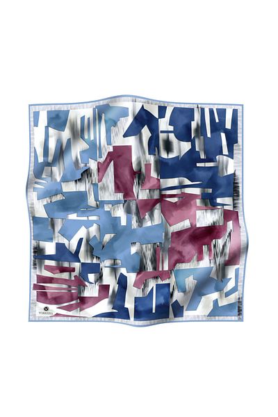 Vissona 100% Twill Silk Geometric Patterned Indigo - Plum Bark Colored 90X90 Scarf Sewing Shape: Hand Sewing