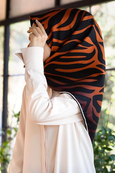 Vissona Zebra Print Tan and Black Silk Scarf - 100% Twill, 90X90, Hand Stitched